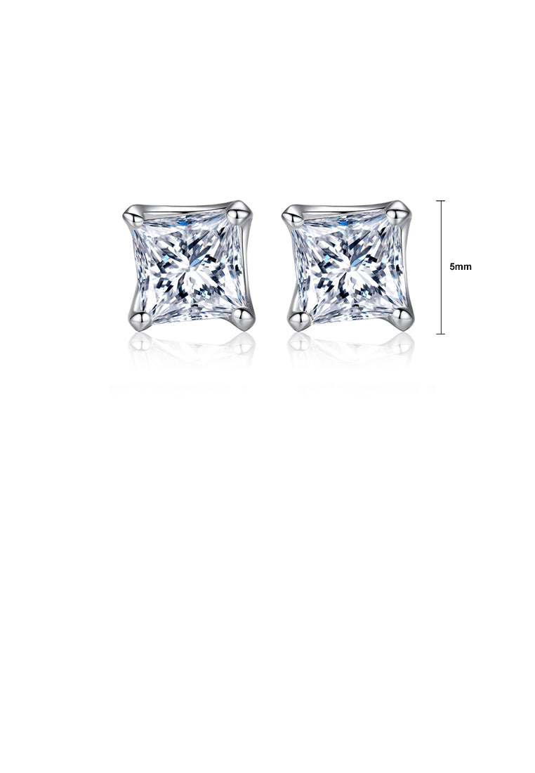925 Sterling Silver Simple Fashion Geometric Square Cubic Zirconia Stud Earrings - Luxurious Look