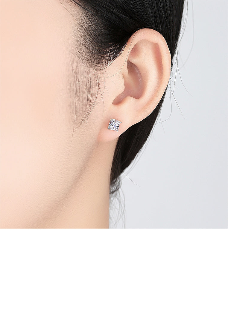 925 Sterling Silver Simple Fashion Geometric Square Cubic Zirconia Stud Earrings - Luxurious Look
