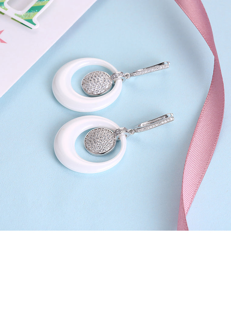 925 Sterling Silver Elegant Round Earrings with Austrian Element Crystal