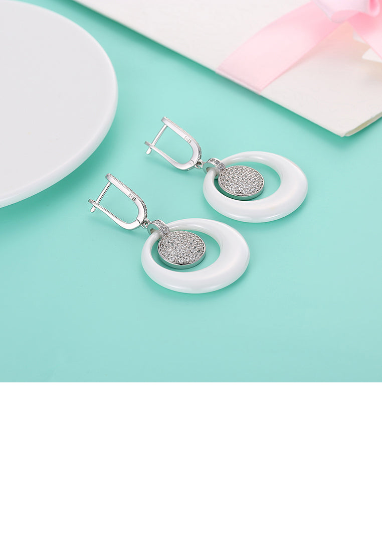 925 Sterling Silver Elegant Round Earrings with Austrian Element Crystal