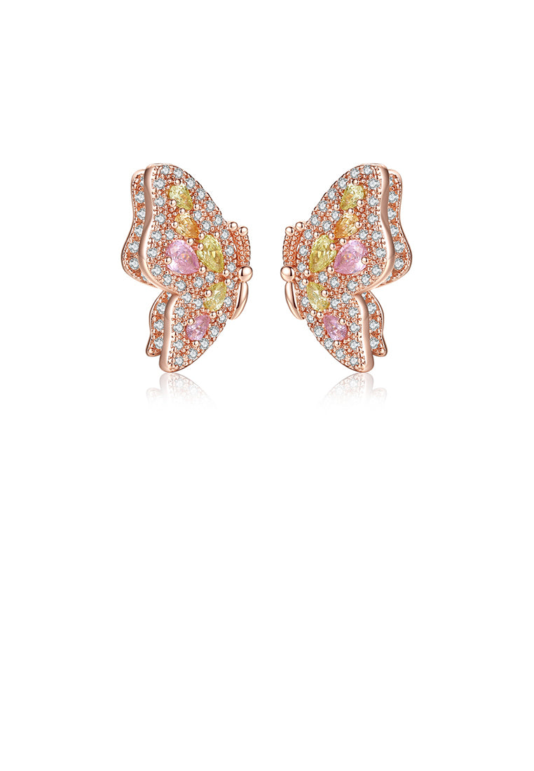 Fashion and Elegant Plated Rose Gold Butterfly Stud Earrings with Colorful Cubic Zirconia - Luxurious Look