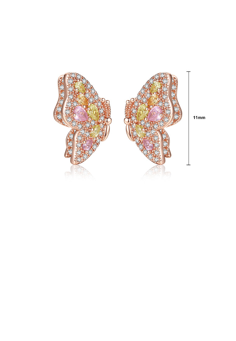 Fashion and Elegant Plated Rose Gold Butterfly Stud Earrings with Colorful Cubic Zirconia - Luxurious Look