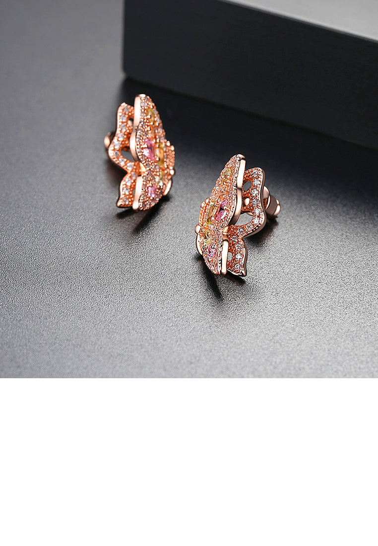 Fashion and Elegant Plated Rose Gold Butterfly Stud Earrings with Colorful Cubic Zirconia - Luxurious Look