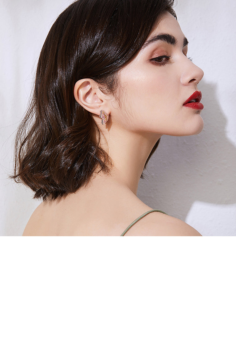 Fashion and Elegant Plated Rose Gold Butterfly Stud Earrings with Colorful Cubic Zirconia - Luxurious Look