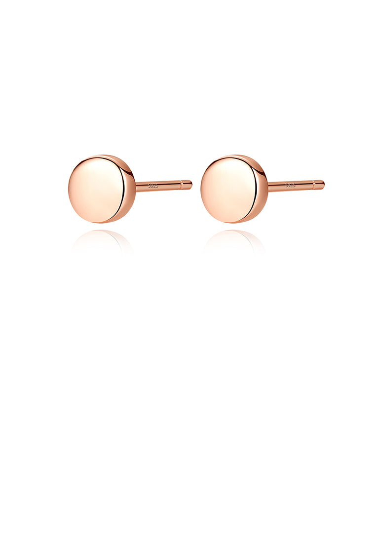 925 Sterling Silver Plated Rose Gold Simple Geometric Round Stud Earrings