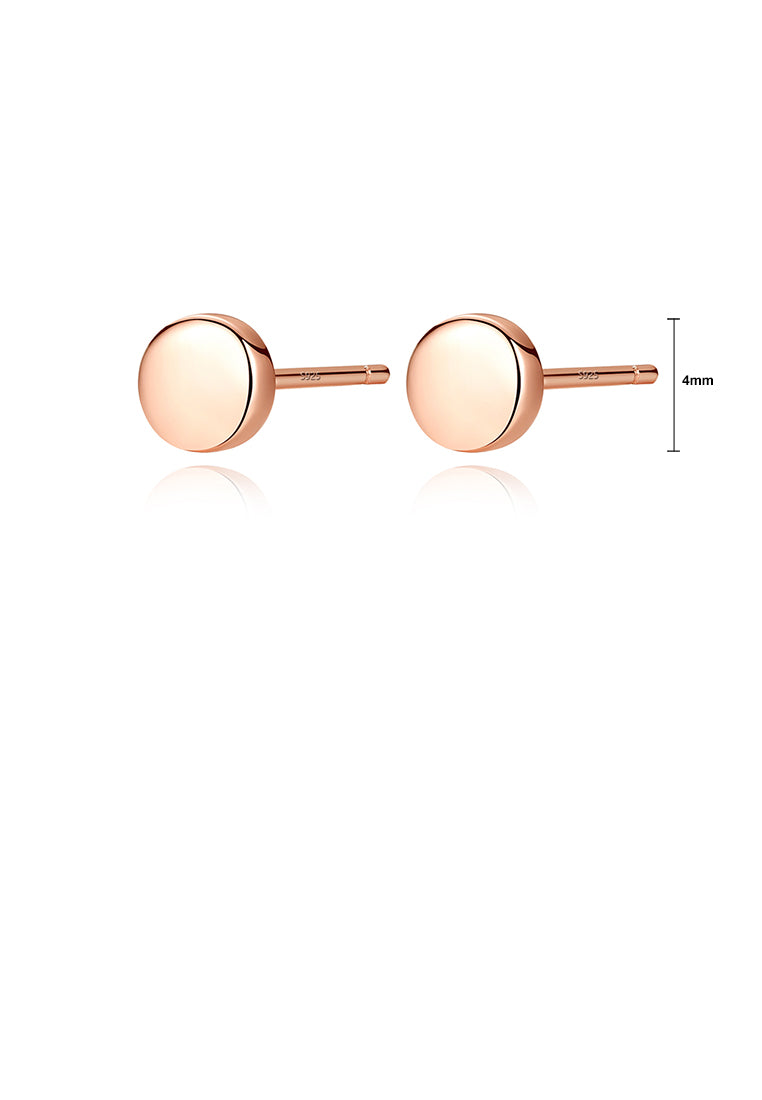 925 Sterling Silver Plated Rose Gold Simple Geometric Round Stud Earrings
