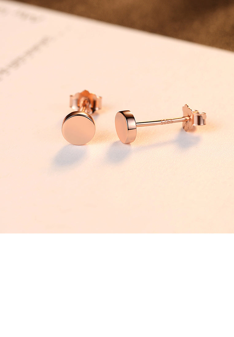 925 Sterling Silver Plated Rose Gold Simple Geometric Round Stud Earrings