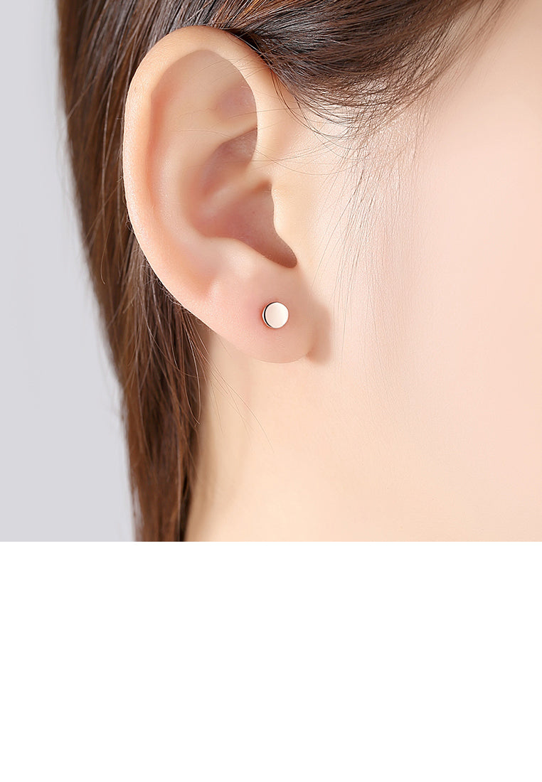 925 Sterling Silver Plated Rose Gold Simple Geometric Round Stud Earrings