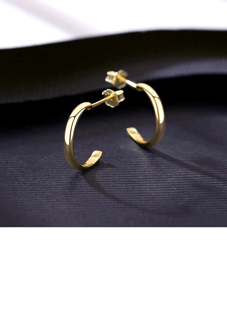 925 Sterling Silver Plated Gold Simple and Delicate Geometric Half Circle Stud Earrings