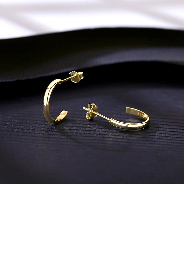 925 Sterling Silver Plated Gold Simple and Delicate Geometric Half Circle Stud Earrings