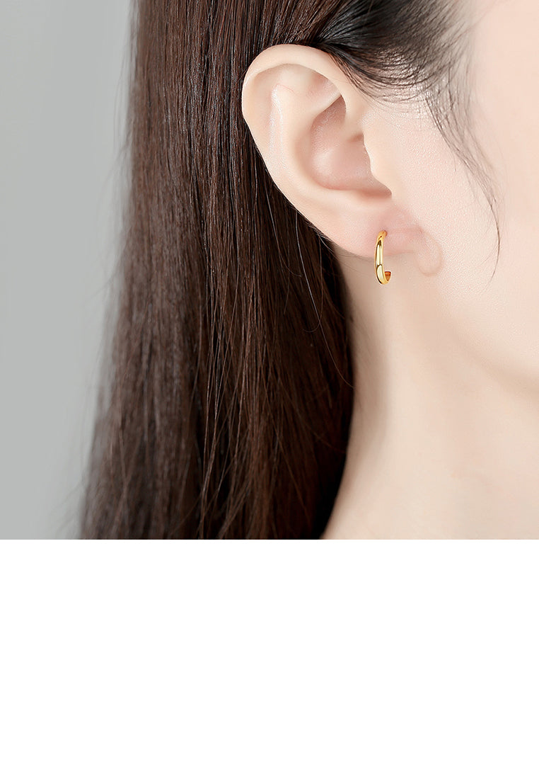 925 Sterling Silver Plated Gold Simple and Delicate Geometric Half Circle Stud Earrings