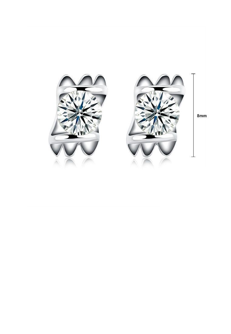 925 Sterling Silver Simple Mini Fashion Geometric Rectangle Ear Studs and Earrings with Cubic Zircon