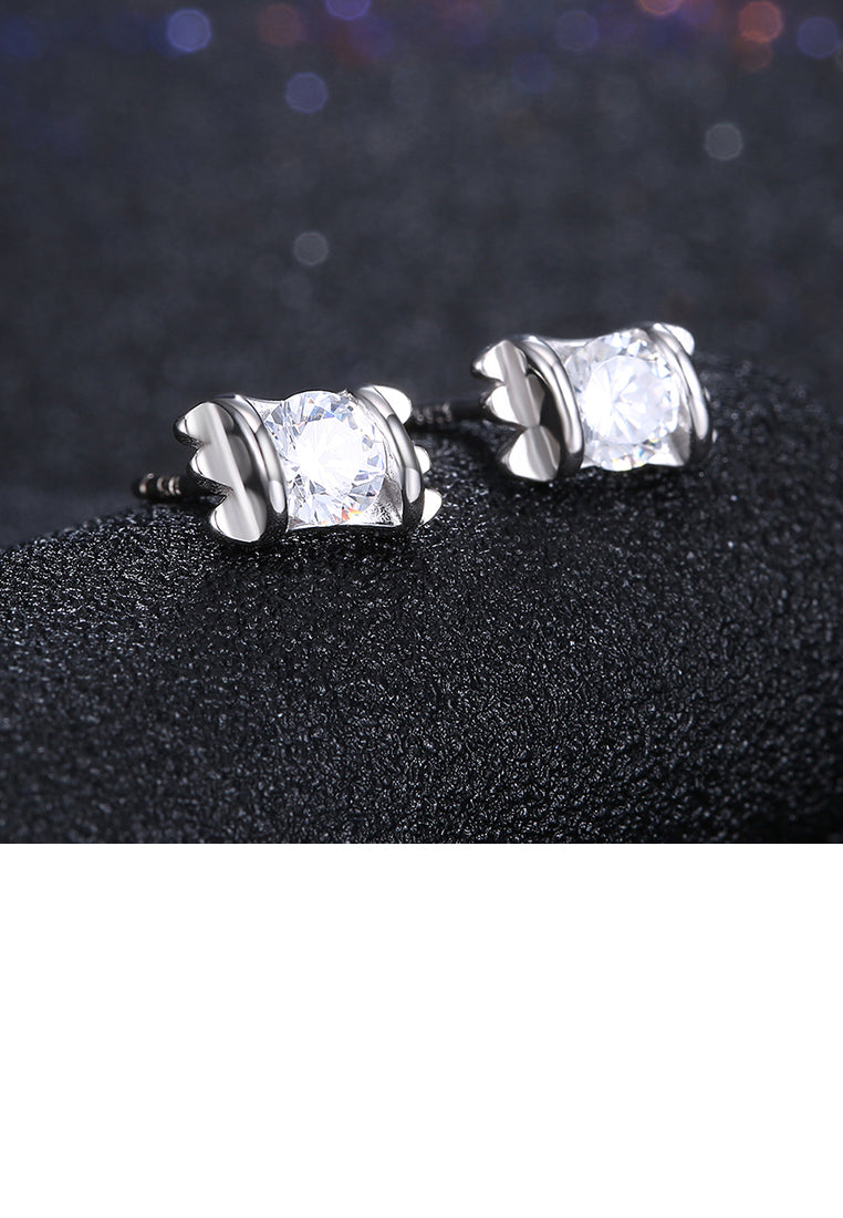925 Sterling Silver Simple Mini Fashion Geometric Rectangle Ear Studs and Earrings with Cubic Zircon