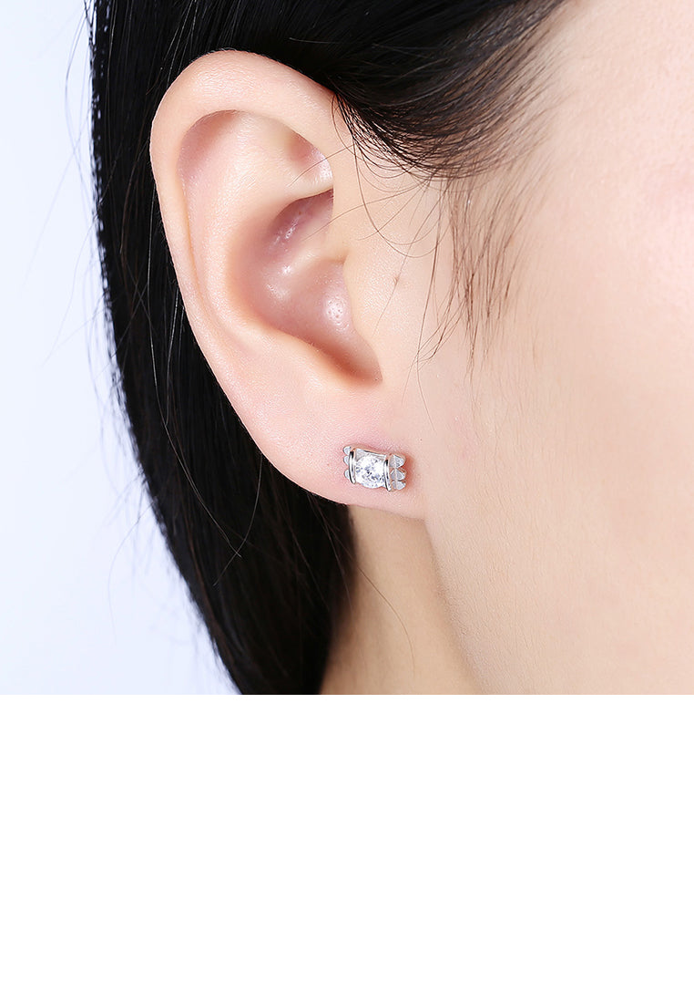 925 Sterling Silver Simple Mini Fashion Geometric Rectangle Ear Studs and Earrings with Cubic Zircon