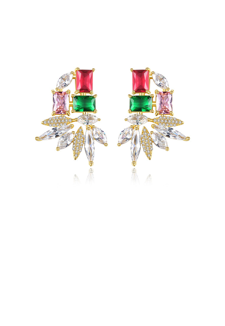 Elegant and Bright Plated Gold Geometric Colorful Cubic Zirconia Stud Earrings - Luxurious Look