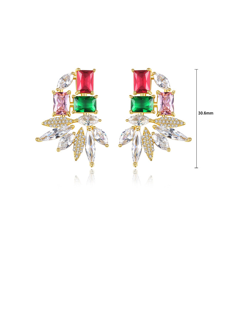 Elegant and Bright Plated Gold Geometric Colorful Cubic Zirconia Stud Earrings - Luxurious Look