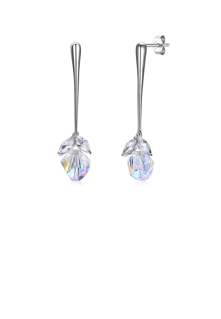 Simple 925 Sterling Silver Earrings with White Austrian Element Crystal