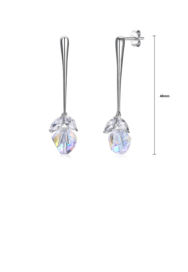 Simple 925 Sterling Silver Earrings with White Austrian Element Crystal
