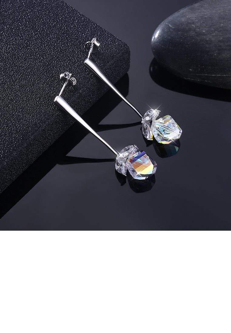 Simple 925 Sterling Silver Earrings with White Austrian Element Crystal