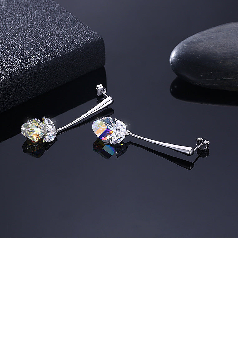 Simple 925 Sterling Silver Earrings with White Austrian Element Crystal