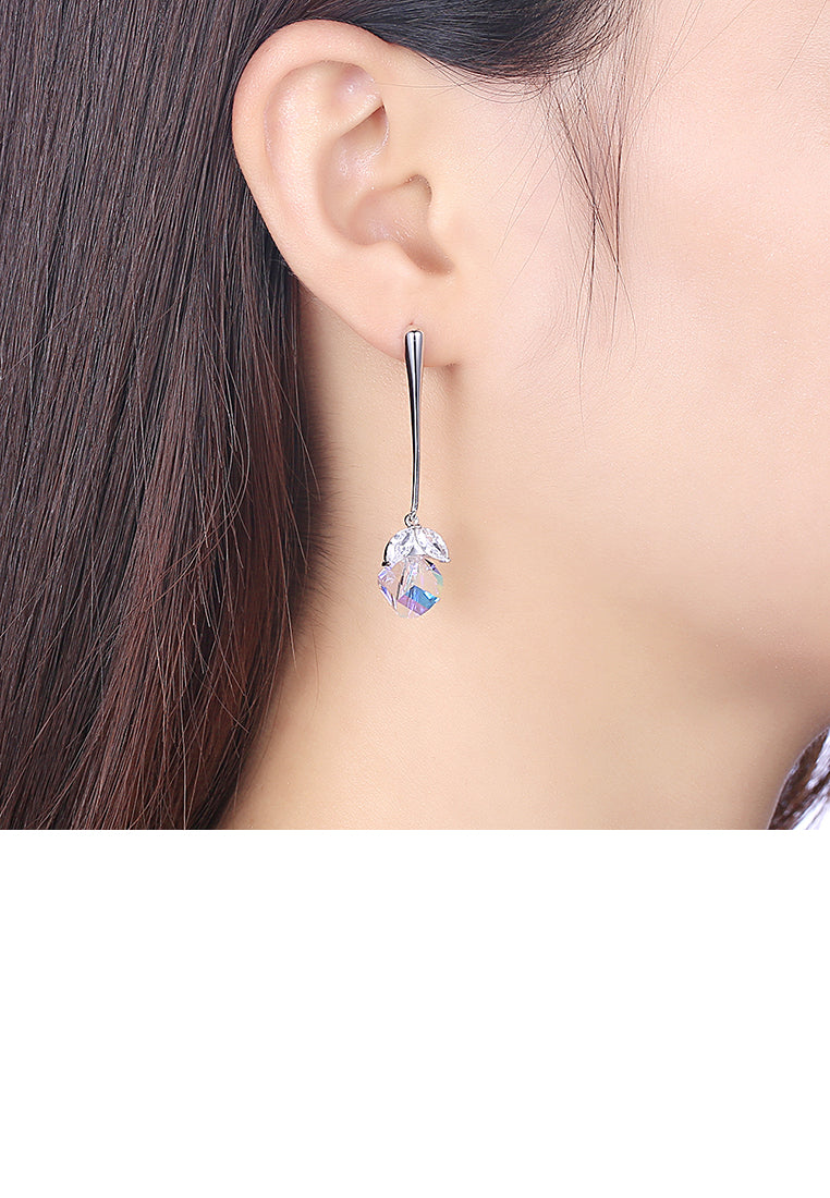 Simple 925 Sterling Silver Earrings with White Austrian Element Crystal