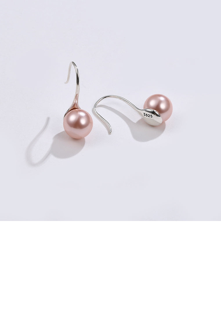 925 Sterling Silver Elegant Simple Fashion Rose Red Pearl Earrings - Luxurious Look - Vibrant Color