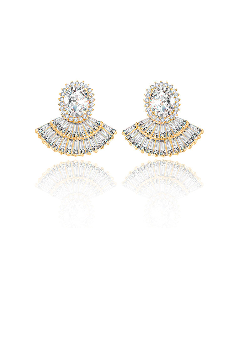 Fashion Bright Plated Rose Gold Geometric Fan-shaped Stud Earrings with Cubic Zirconia - Luxurious Look