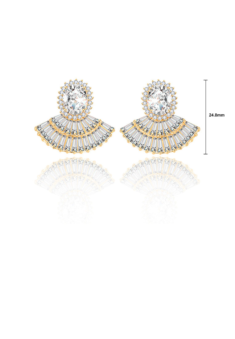 Fashion Bright Plated Rose Gold Geometric Fan-shaped Stud Earrings with Cubic Zirconia - Luxurious Look