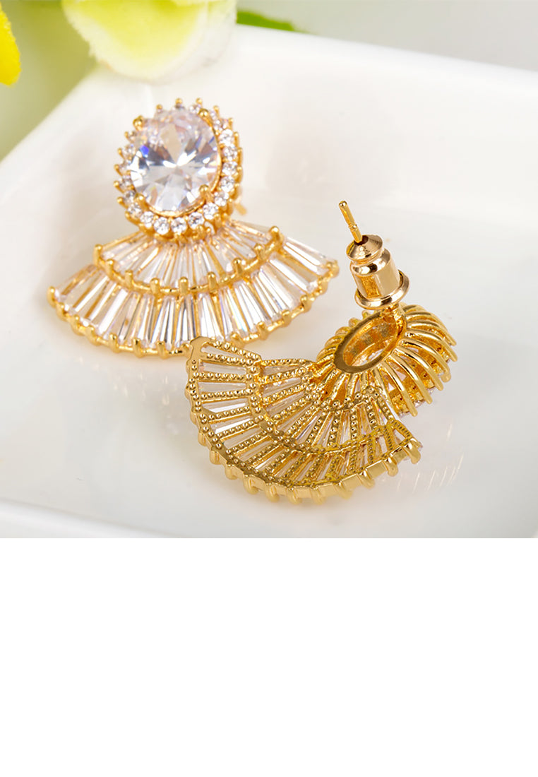 Fashion Bright Plated Rose Gold Geometric Fan-shaped Stud Earrings with Cubic Zirconia - Luxurious Look