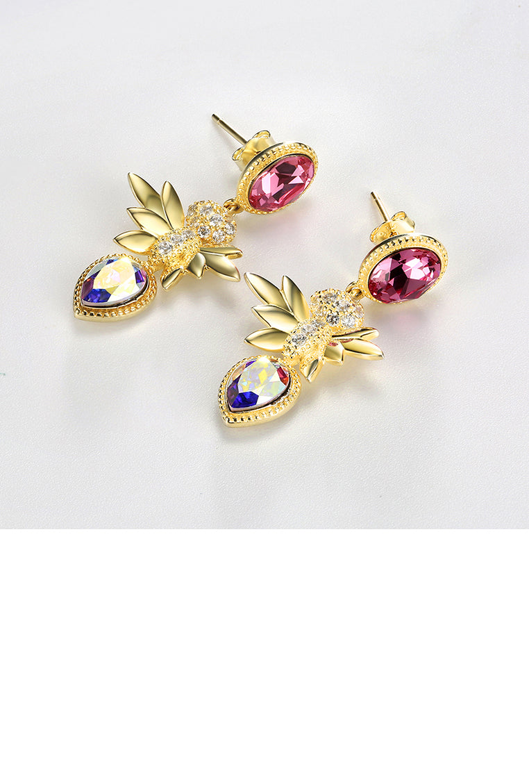 925 Sterling Silver Gold Plated Elegant Romantic Fashion Honeybee Earrings with Austrian Element Crystal