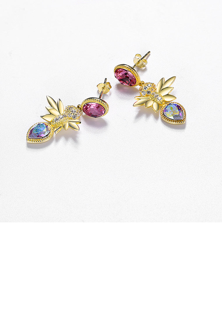 925 Sterling Silver Gold Plated Elegant Romantic Fashion Honeybee Earrings with Austrian Element Crystal