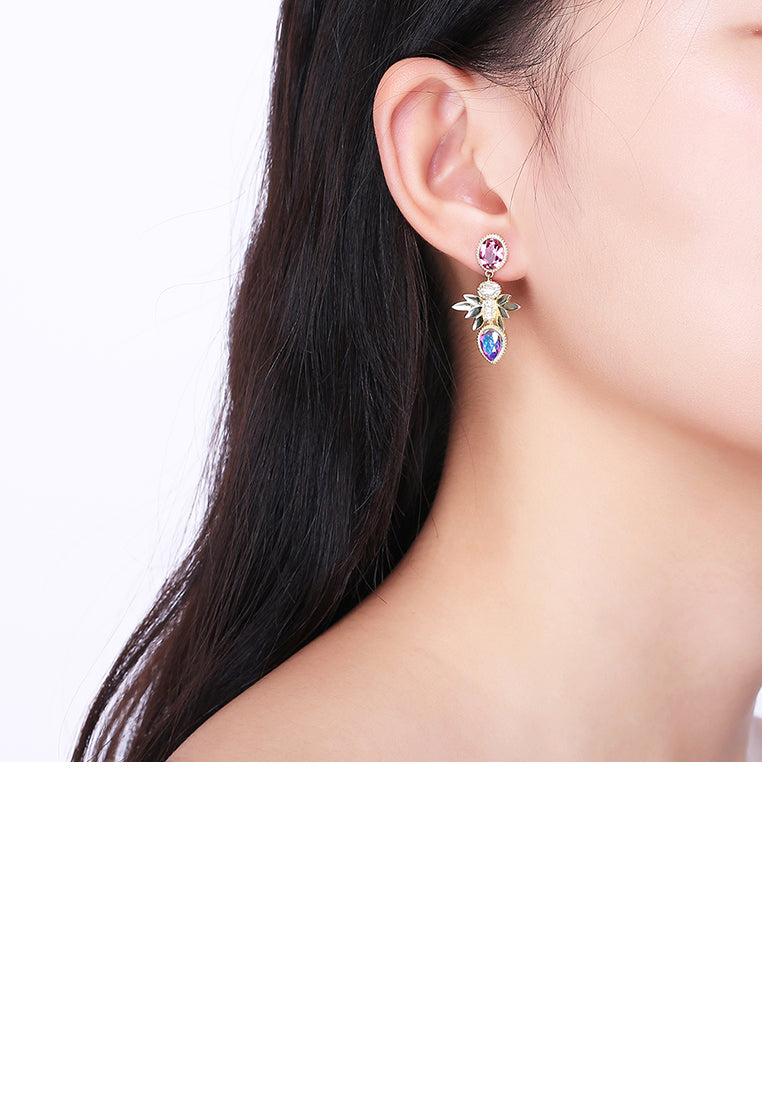 925 Sterling Silver Gold Plated Elegant Romantic Fashion Honeybee Earrings with Austrian Element Crystal