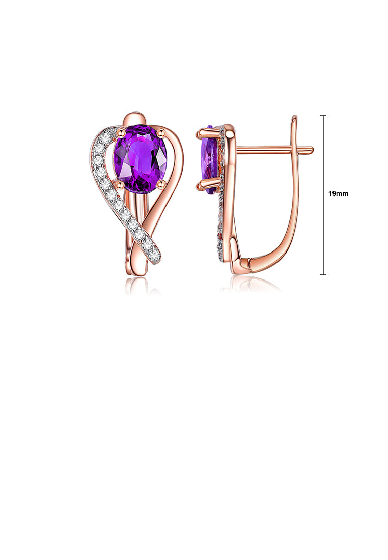 Fashion Simple Plated Rose Gold Heart-shaped Earrings with Purple Cubic Zirconia - Luxurious Look