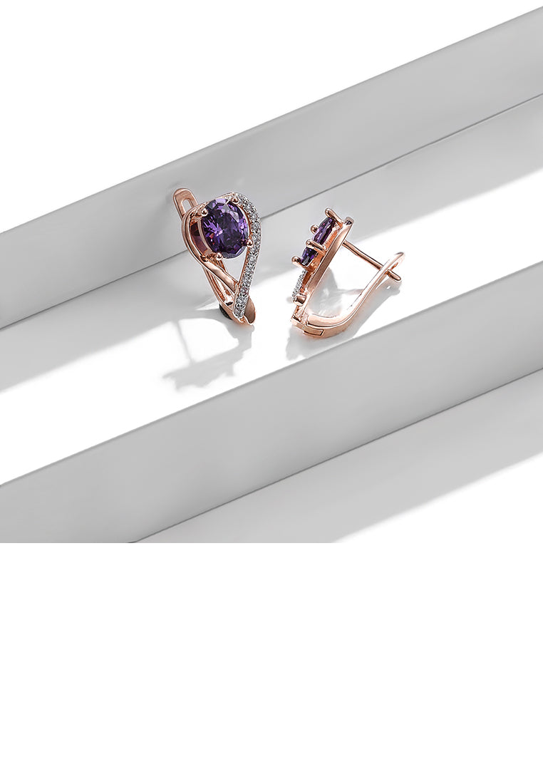 Fashion Simple Plated Rose Gold Heart-shaped Earrings with Purple Cubic Zirconia - Luxurious Look