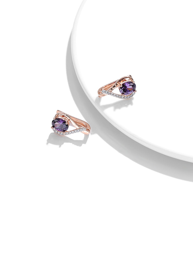 Fashion Simple Plated Rose Gold Heart-shaped Earrings with Purple Cubic Zirconia - Luxurious Look