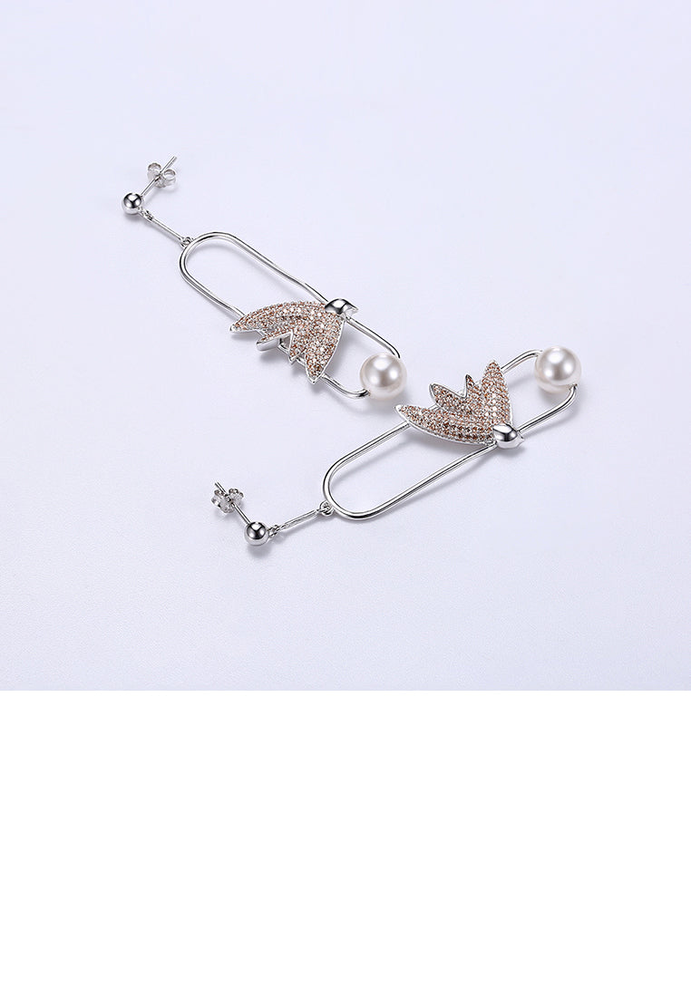 925 Sterling Silver Elegant Delicate Fashion Bird Little Swallow Pearl Earrings with Champagne Austrian Element Crystal - Luxurious Look