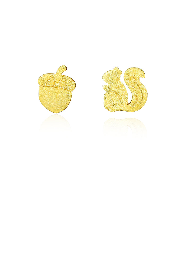 925 Sterling Silver Plated Gold Simple Cute Squirrel Berry Asymmetric Stud Earrings