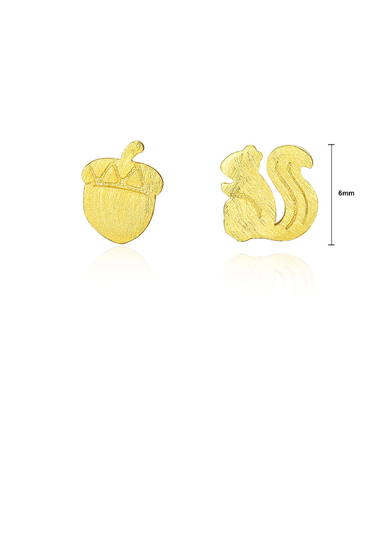 925 Sterling Silver Plated Gold Simple Cute Squirrel Berry Asymmetric Stud Earrings