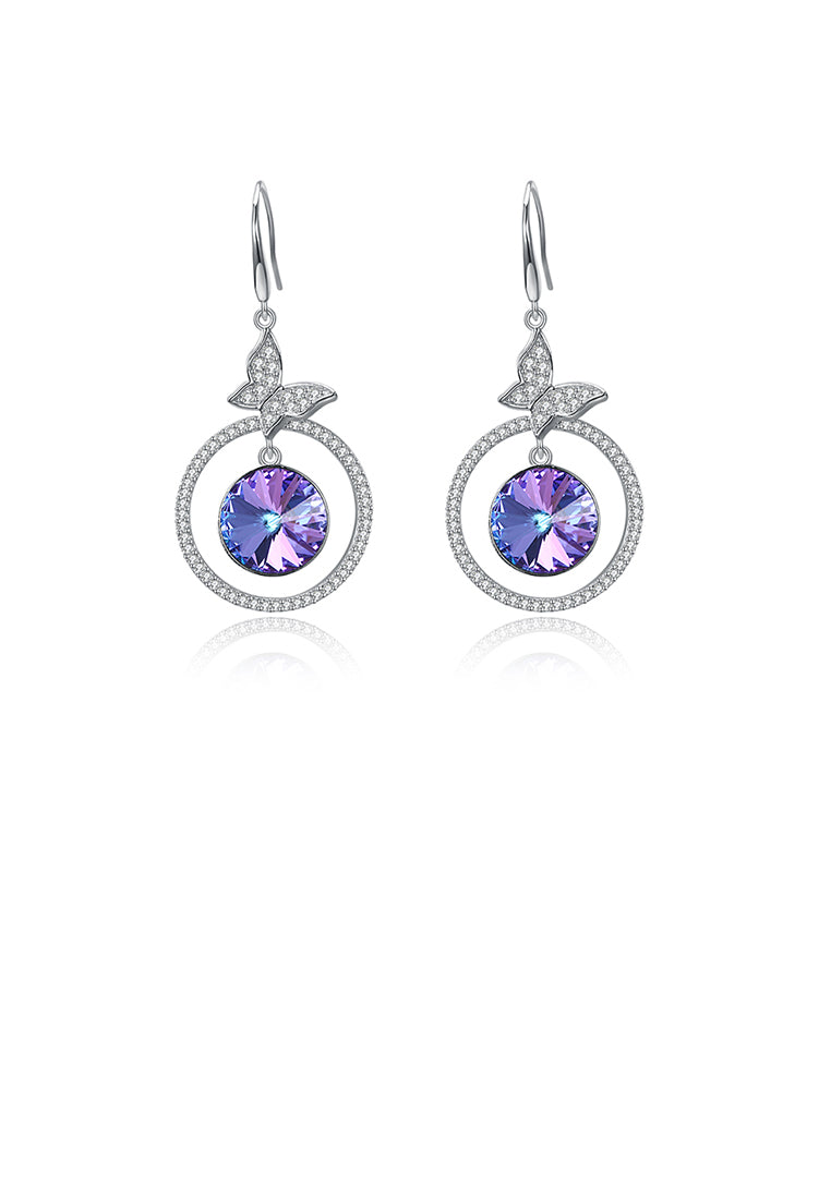 925 Sterling Silve Elegant Noble Romantic Sweet Butterfly Earrings with Purple Austrian Element Crystal