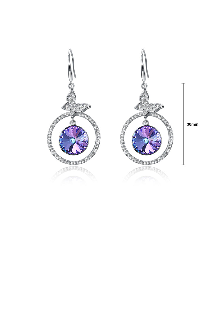 925 Sterling Silve Elegant Noble Romantic Sweet Butterfly Earrings with Purple Austrian Element Crystal