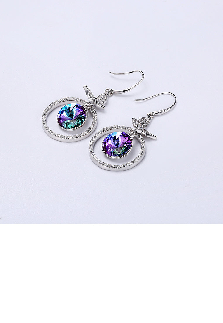 925 Sterling Silve Elegant Noble Romantic Sweet Butterfly Earrings with Purple Austrian Element Crystal