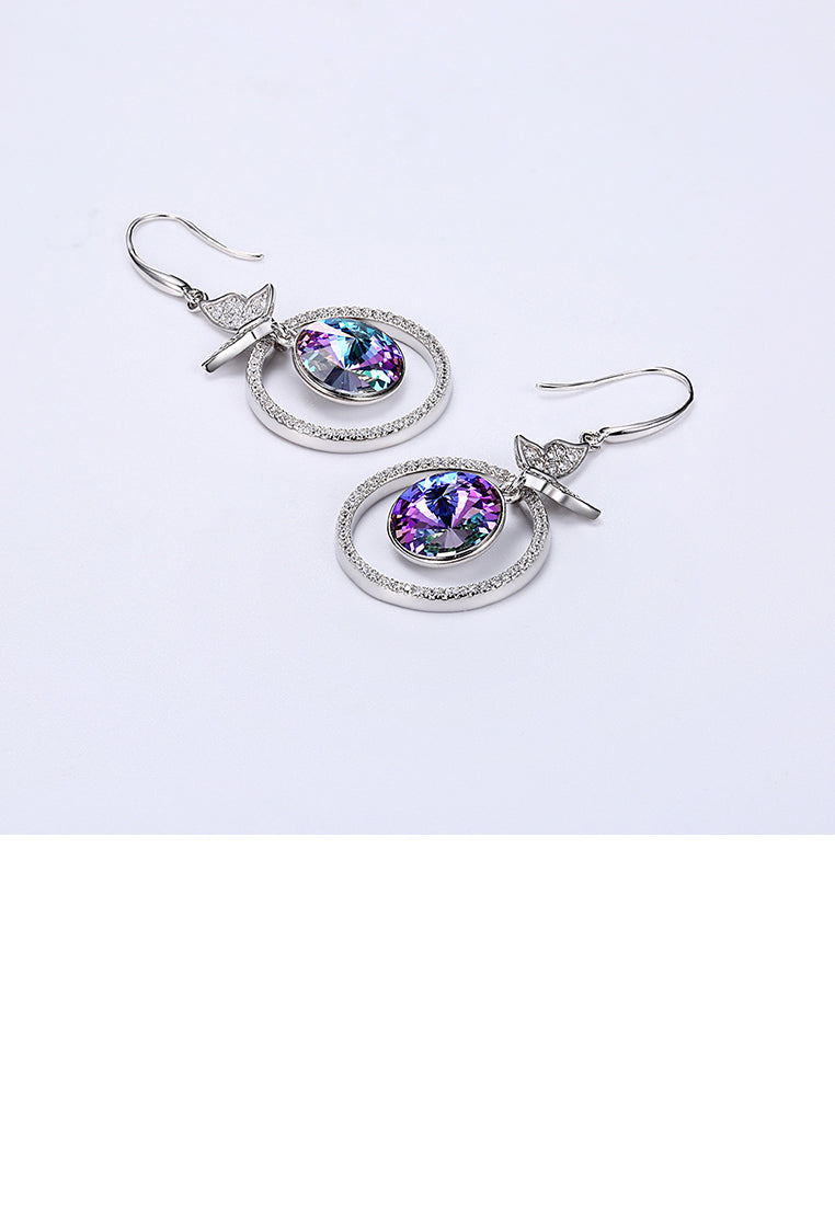 925 Sterling Silve Elegant Noble Romantic Sweet Butterfly Earrings with Purple Austrian Element Crystal