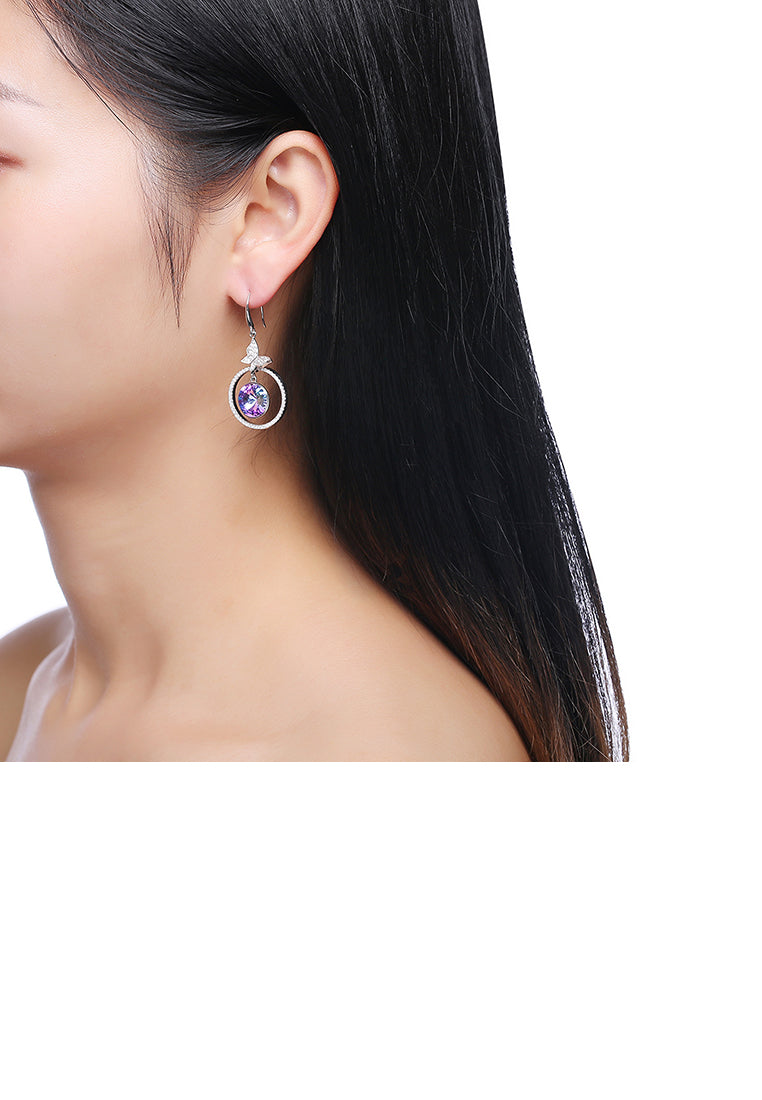 925 Sterling Silve Elegant Noble Romantic Sweet Butterfly Earrings with Purple Austrian Element Crystal