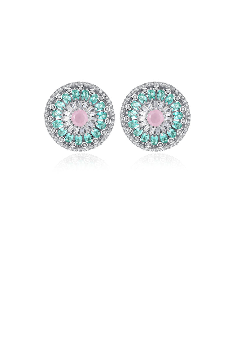 Fashion and Elegant Geometric Round Stud Earrings with Colorful Cubic Zirconia - Luxurious Look