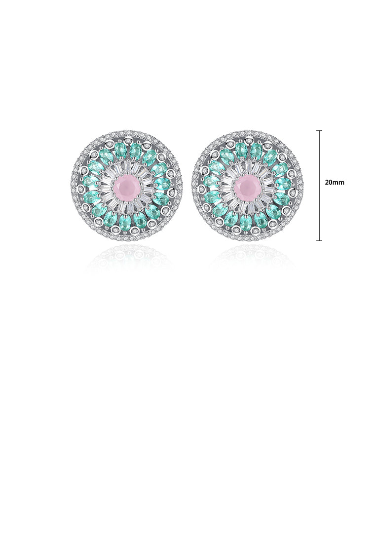 Fashion and Elegant Geometric Round Stud Earrings with Colorful Cubic Zirconia - Luxurious Look