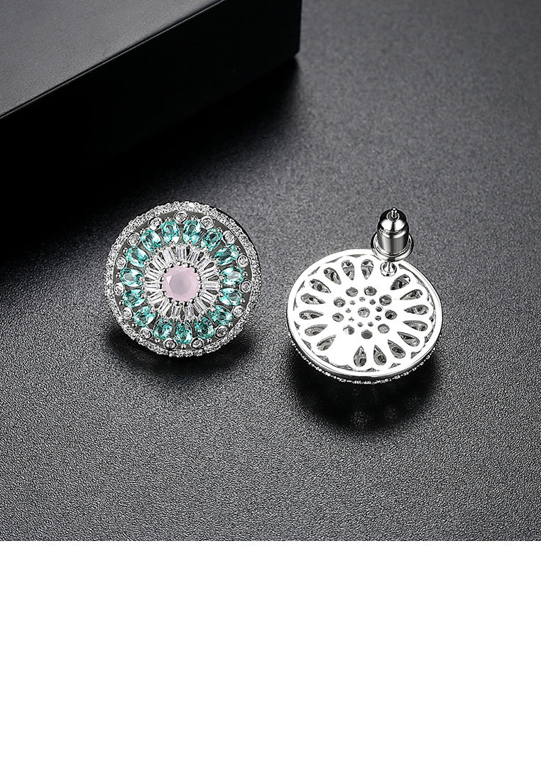 Fashion and Elegant Geometric Round Stud Earrings with Colorful Cubic Zirconia - Luxurious Look