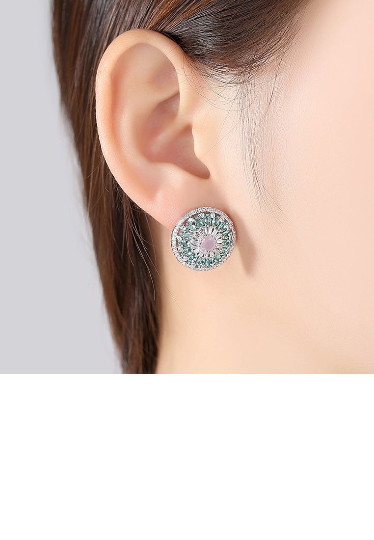 Fashion and Elegant Geometric Round Stud Earrings with Colorful Cubic Zirconia - Luxurious Look