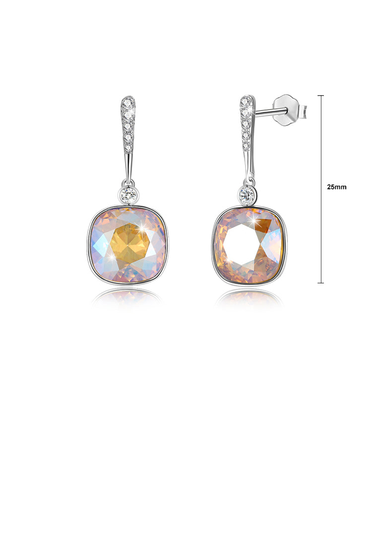 925 Sterling Silver Elegant Fashion Simple Sparkling Golden Austrian Element Crystal Earrings