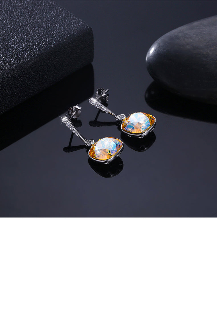 925 Sterling Silver Elegant Fashion Simple Sparkling Golden Austrian Element Crystal Earrings