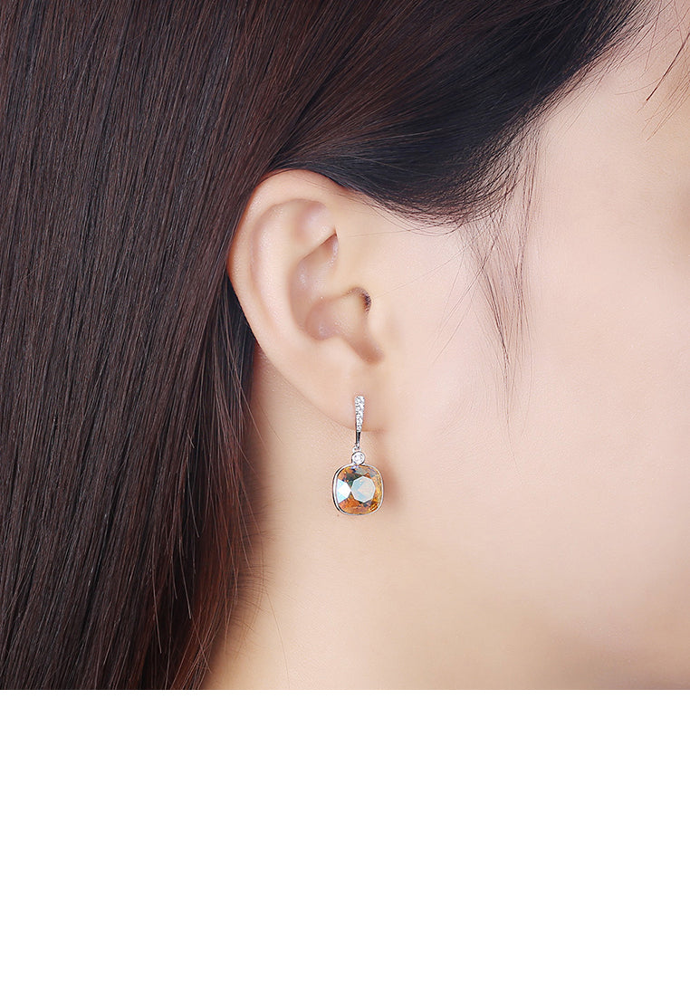 925 Sterling Silver Elegant Fashion Simple Sparkling Golden Austrian Element Crystal Earrings